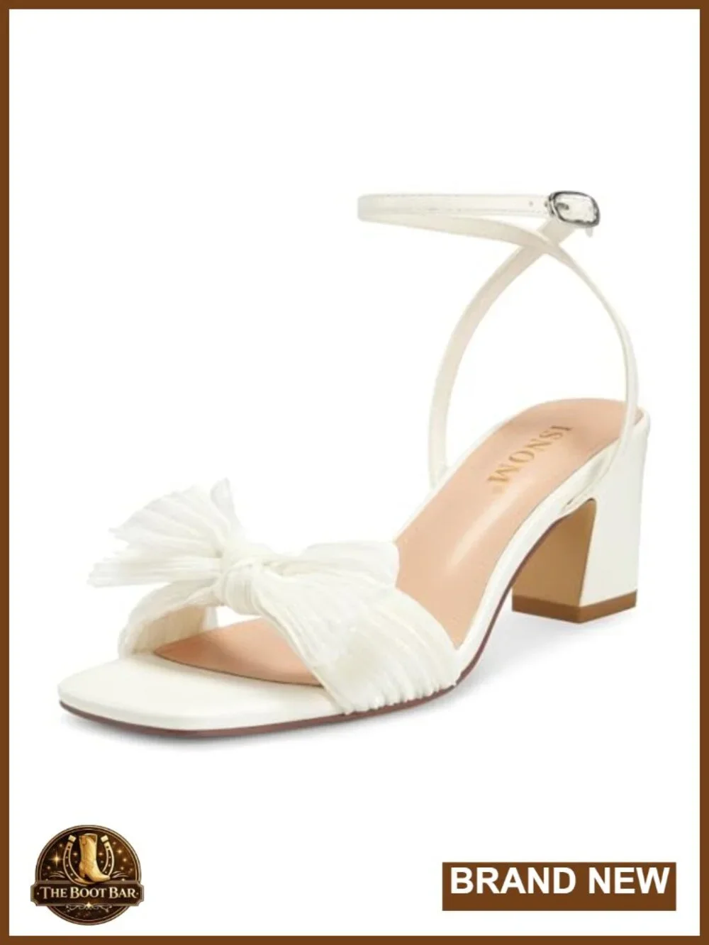 Women's Bow Heeled Sandals Square Toe Ankle Strap Block Heel